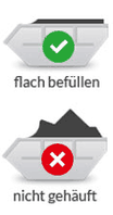 Grafik: Container flach befüllen, nicht über den Rand hinaus beladen